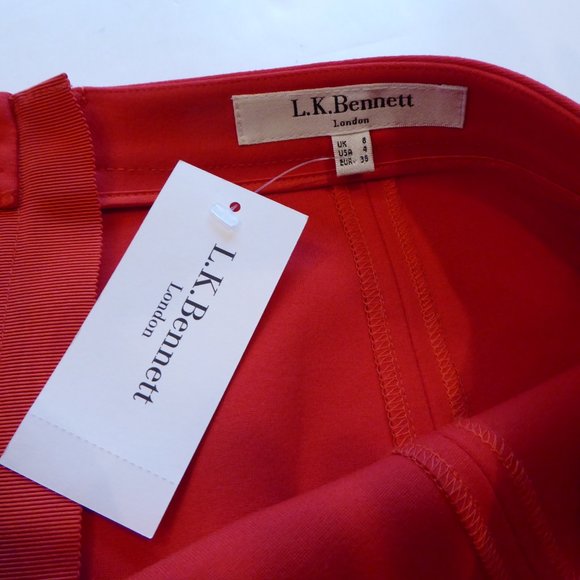 LK Bennett Berry Red RITA Back Zippered Pencil Skirt USA Size 4 - Picture 7 of 9